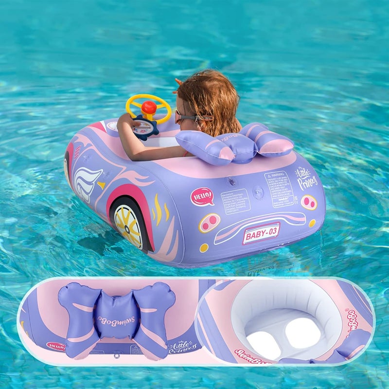 BOffer Baby Pool Float with 3D Car Design, PVC Baby Swim Float, Toddler Pool Float, Swimming Floats Seat Boat Pool Toys with Steering Wheel for 12-18, 12-24 Months, Age 2-3, 3+ Years Girl Boy - Image 1